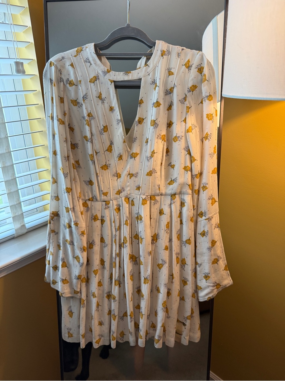 Free People Cream Long-Sleeve Floral V-Neck Dress